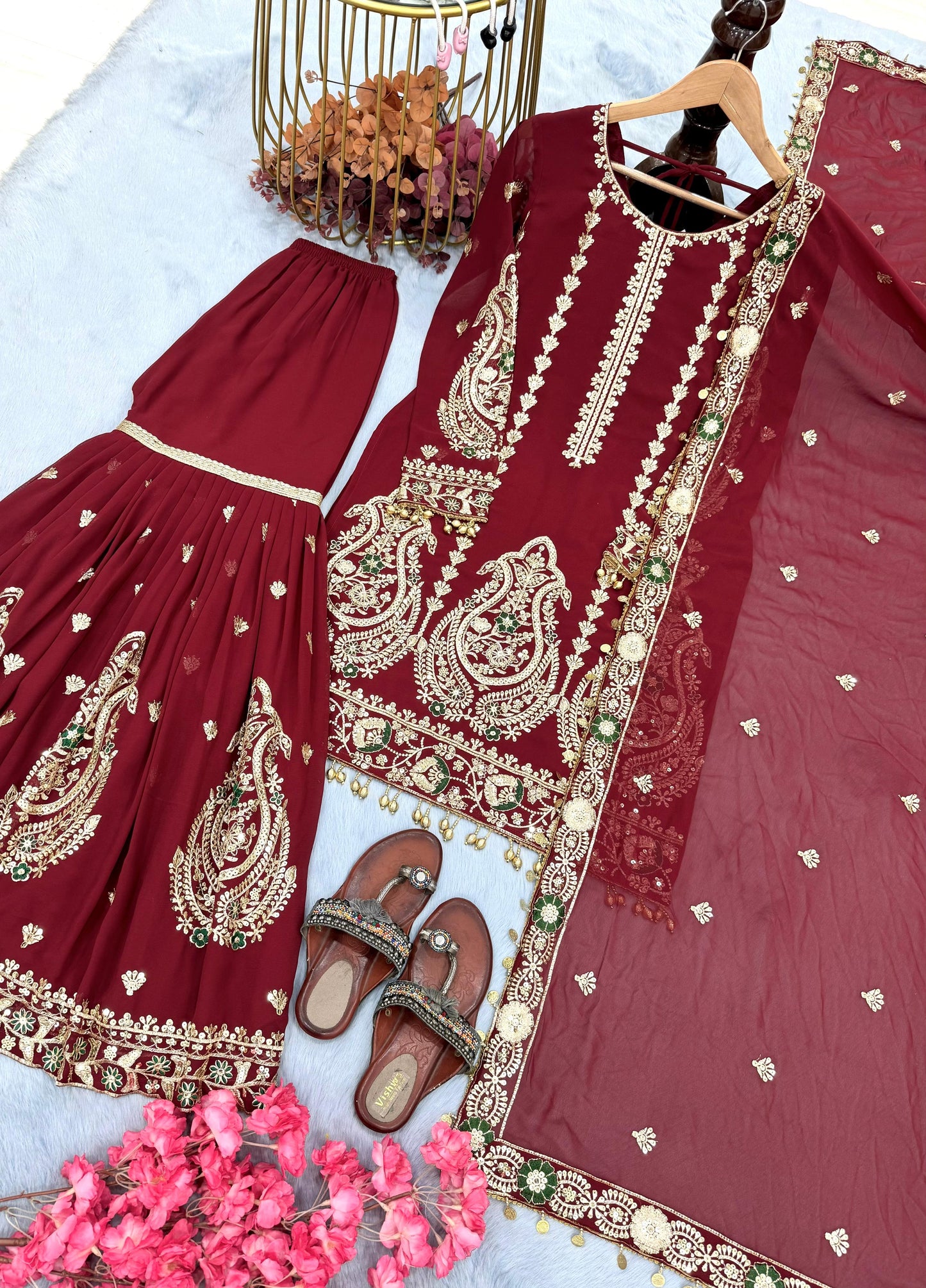 Maroon Red Color Beautiful Plazo Suit in Georgette Fabric