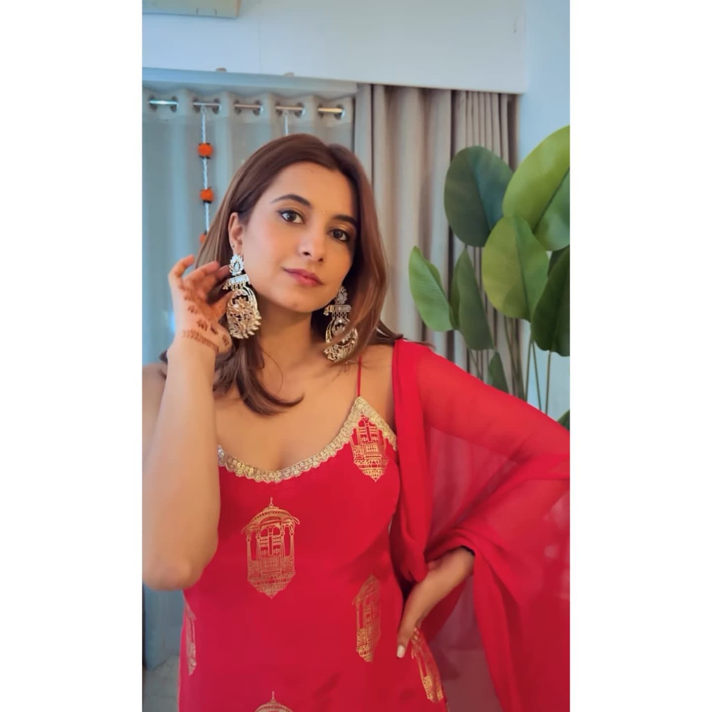 designer sharara set in red colour for karva chauth