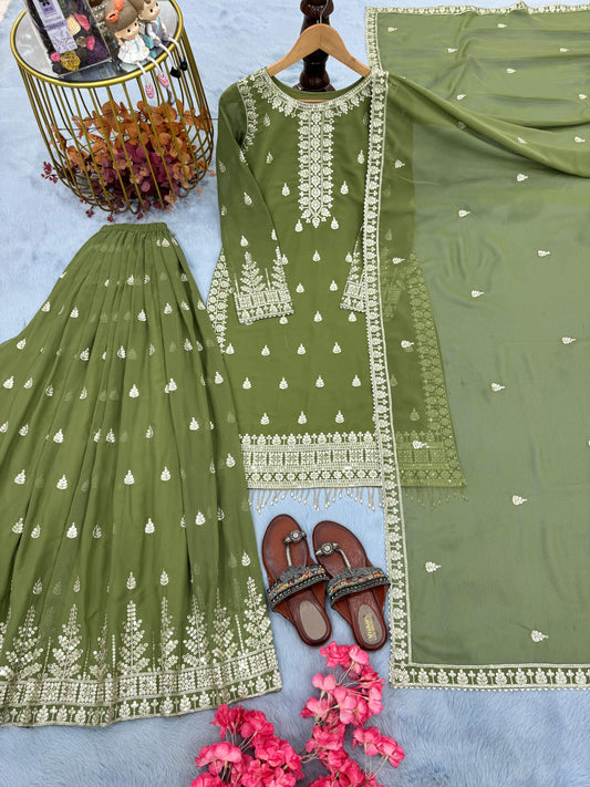 Green Color Beautiful Readymade Top Plazzo & Dupatta