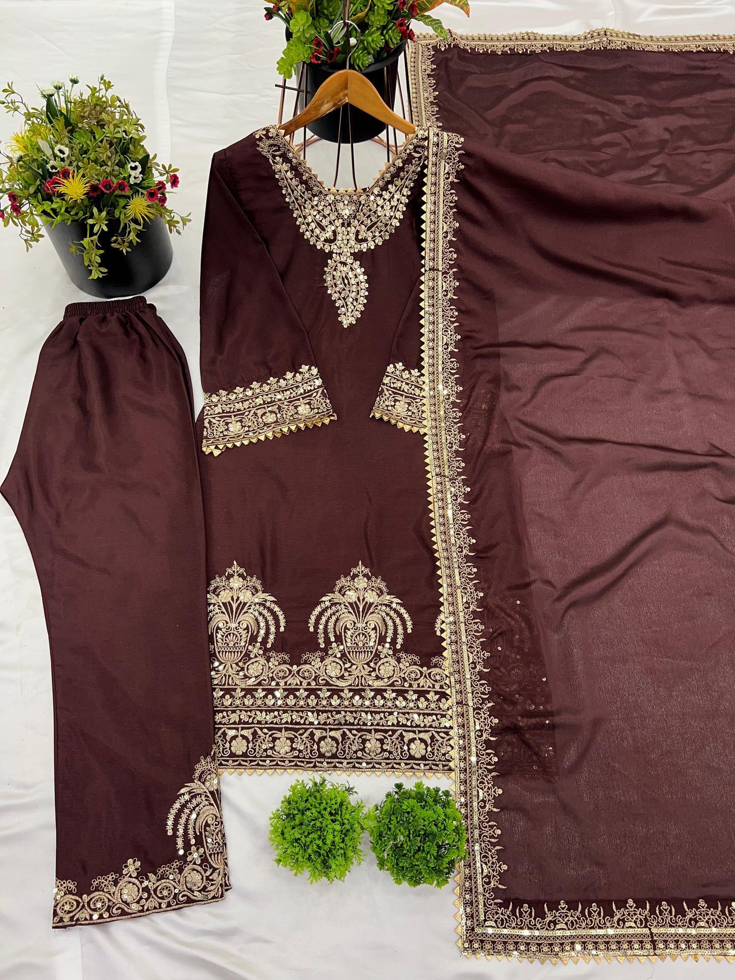 Heavy Embroidery Sequence Work Top-Bottom And Dupatta Set