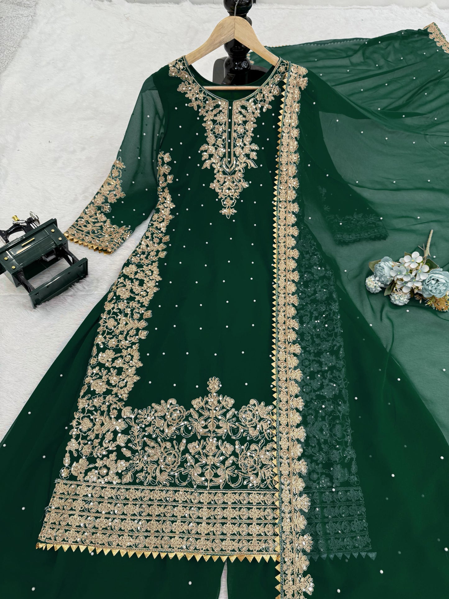 Green Color Beautiful Georgette FAbric Plazo Dress