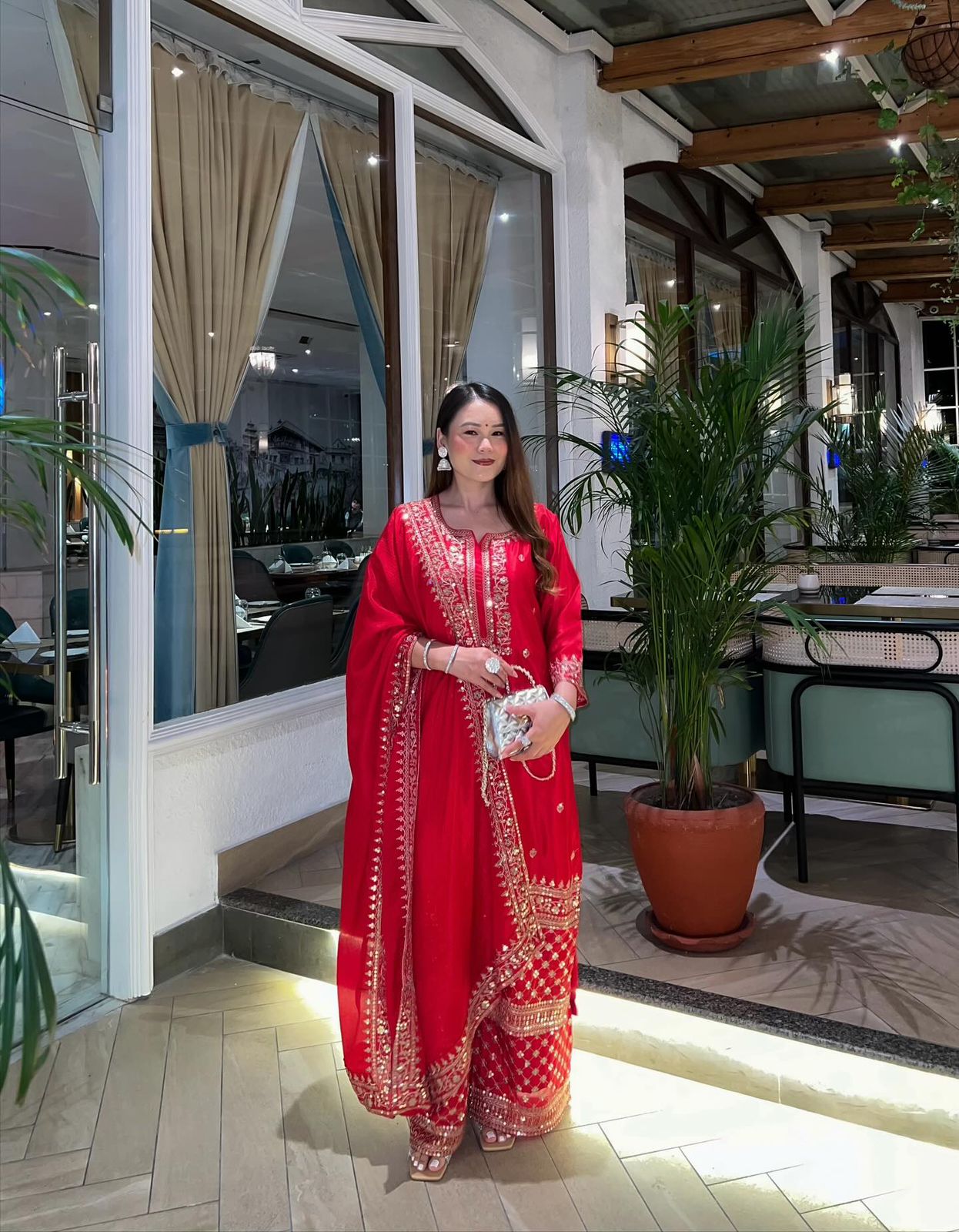 Beautiful karva chath dress in chinon silk fabric