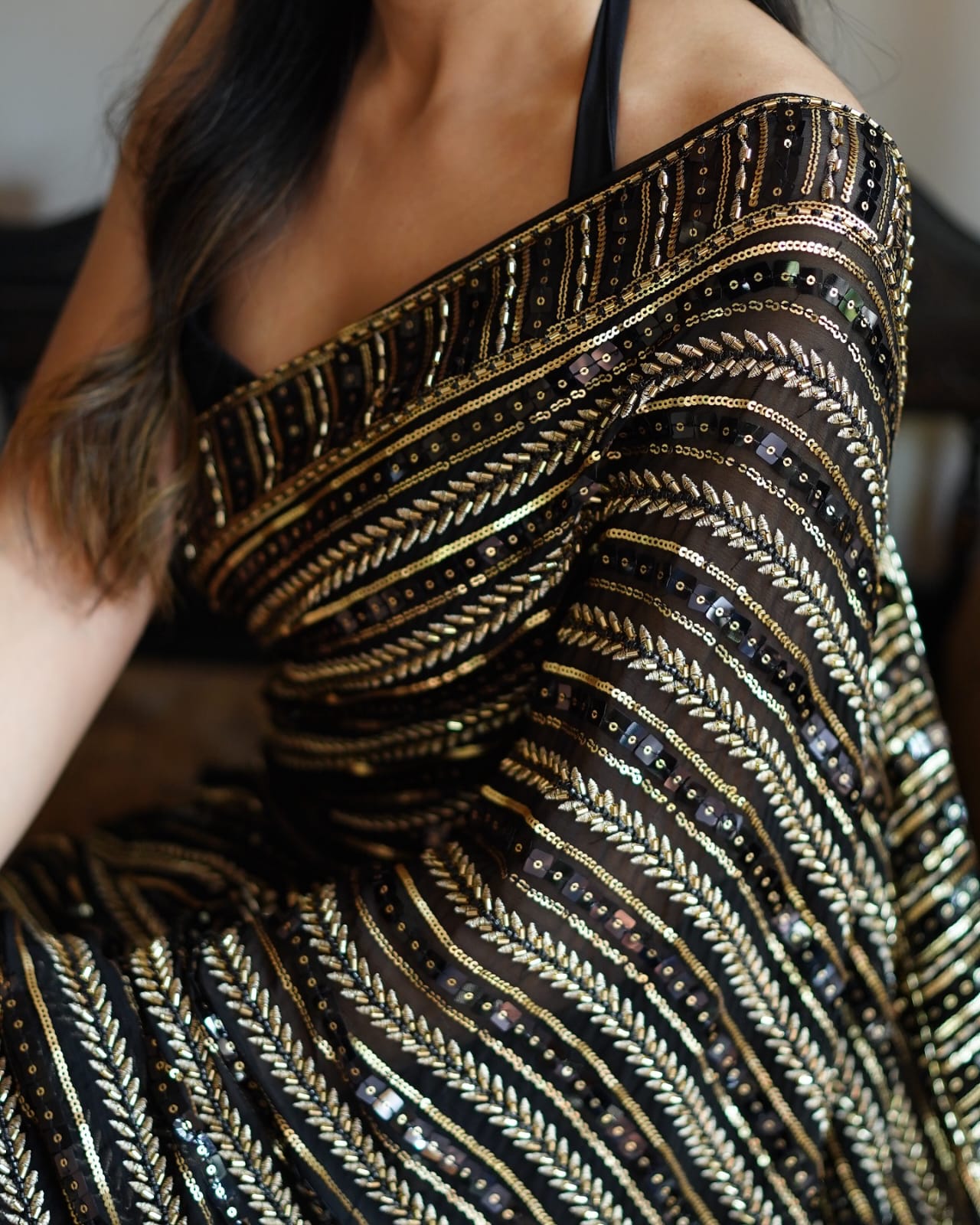 Black Color Beautiful Partywear Georgette Fabric Saree