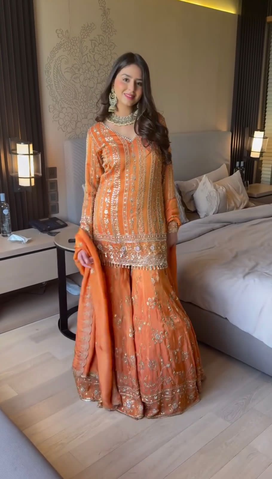 Orange Color Beautiful Sharara Dress in Georgette Fabric