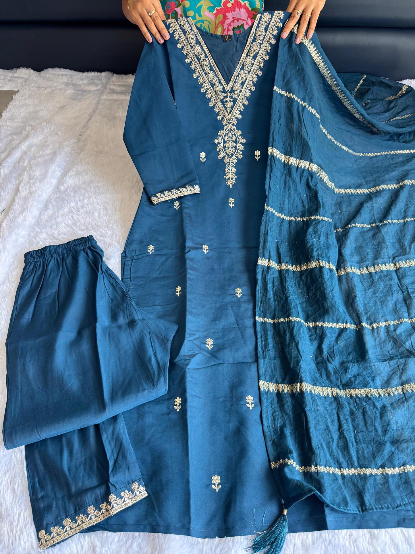 Blue Color Beautiful Summer WEar Dress in Roman silk fabric