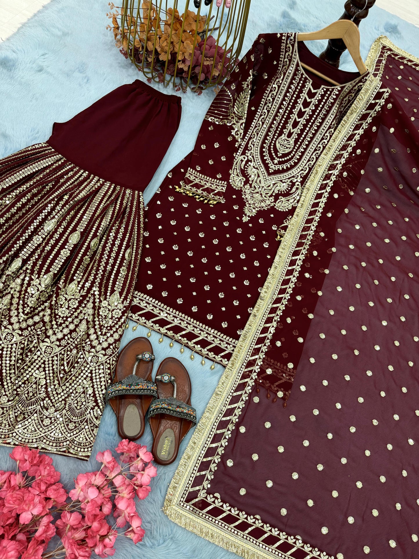 Red color Beautiful Sharara Dress in Georgette Fabric