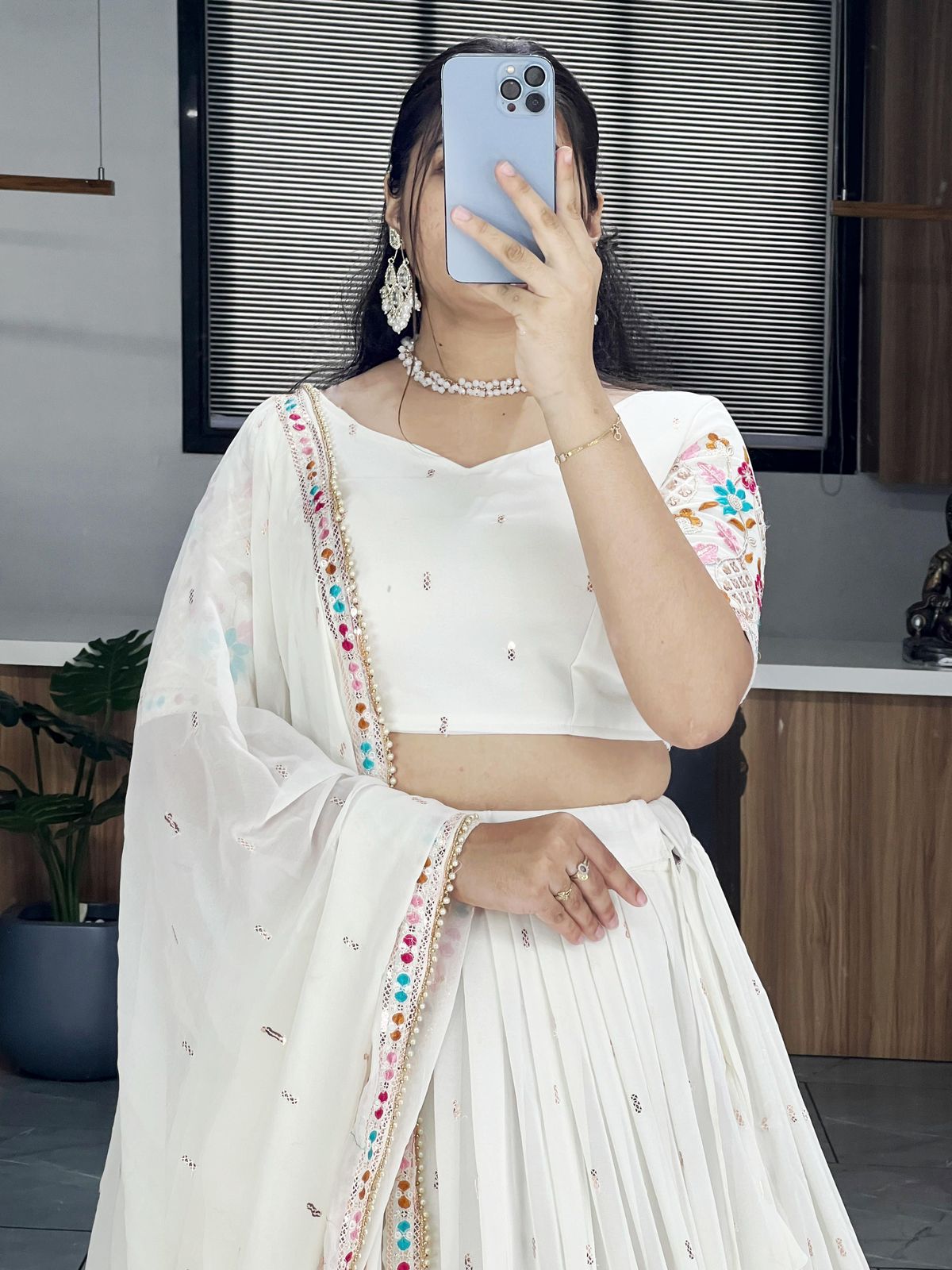 off white embroidery lehenga collection