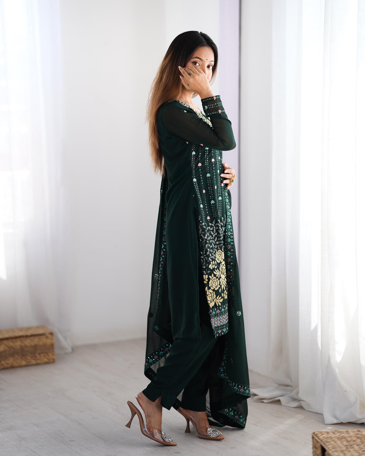 Green Color Partywear Dress in Georgette FAbric