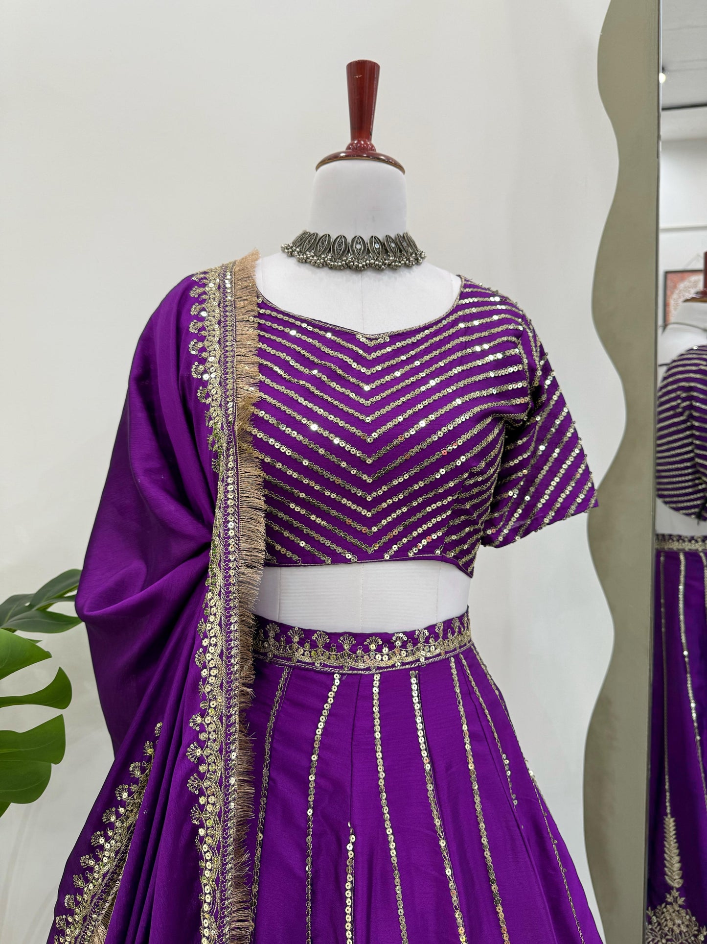 Purple Color Beautiful Partywear Lehenga Choli in Chinon Silk Fabric