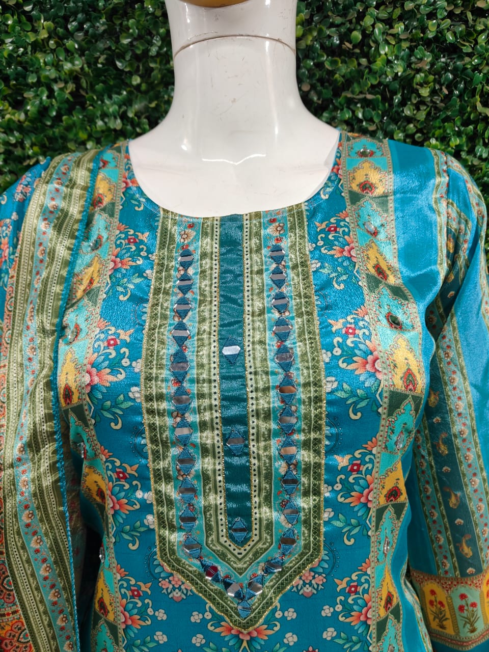 Trending Top With Printed Work With Mirror Work With Top Bottom And Dupatta Set
