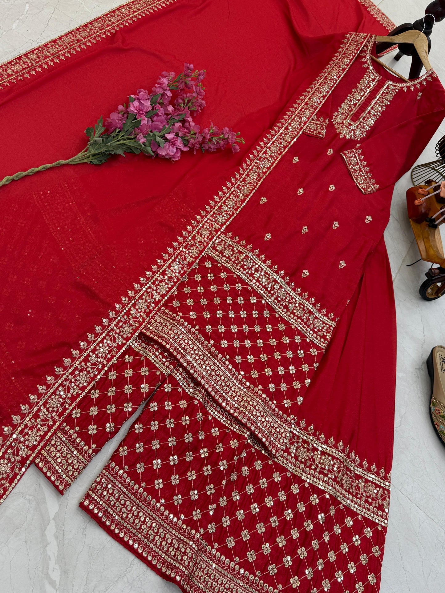 Beautiful karva chath dress in chinon silk fabric