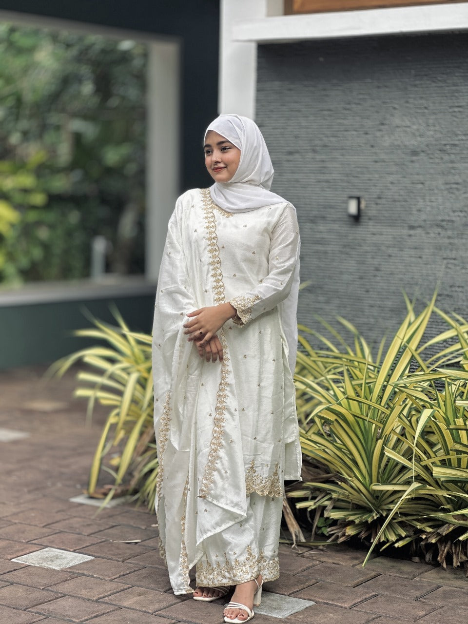 White Color Festival Wear Dress in Chinon Silk Fabric