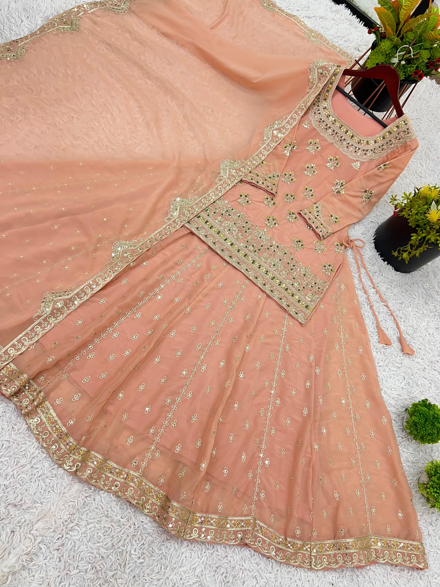 Pink Color Beautiful Top Lehenga with dupatta set in georgette fabric
