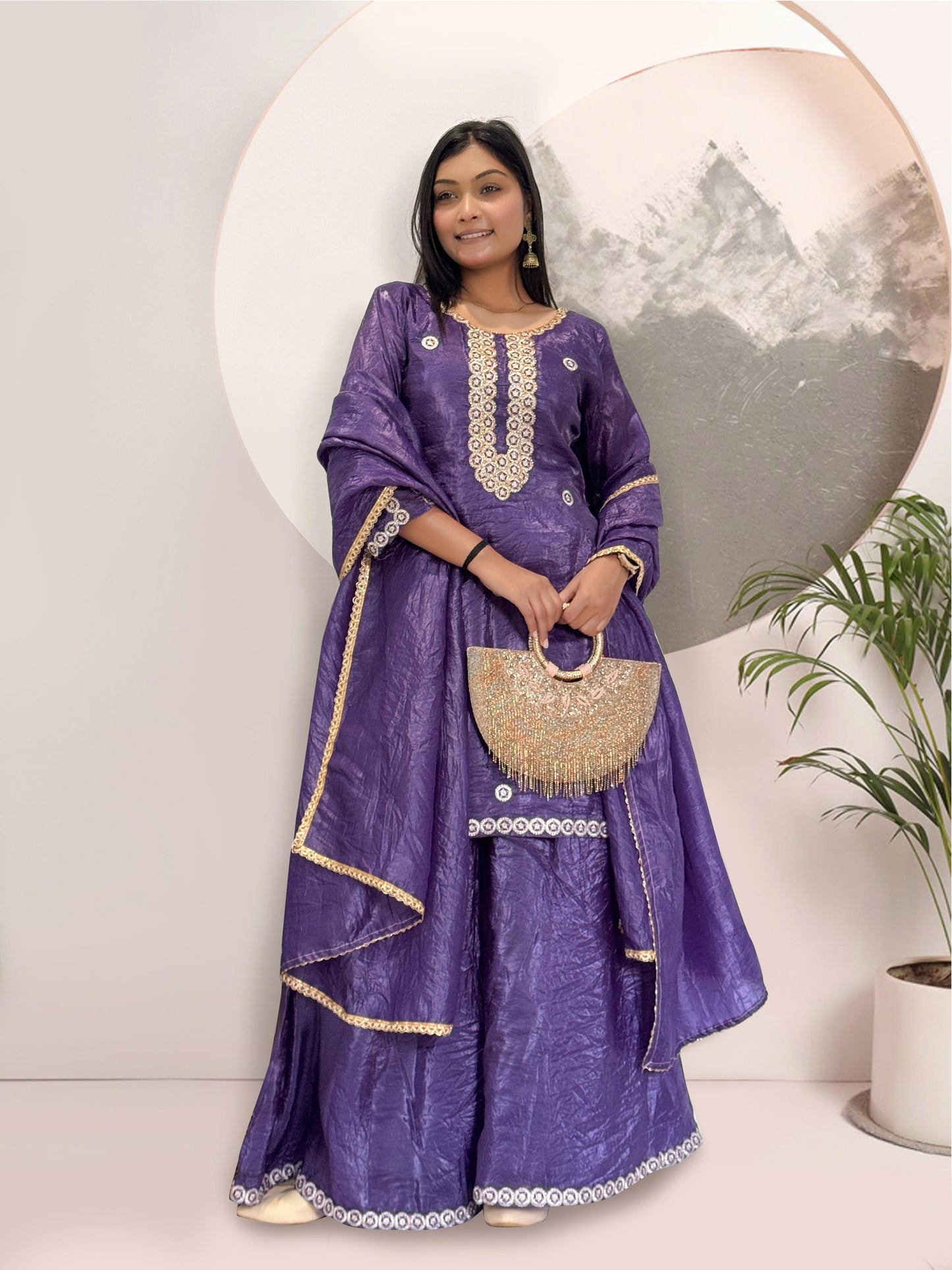 3 piece fancy kurti with beautiful plazzo and dupatta