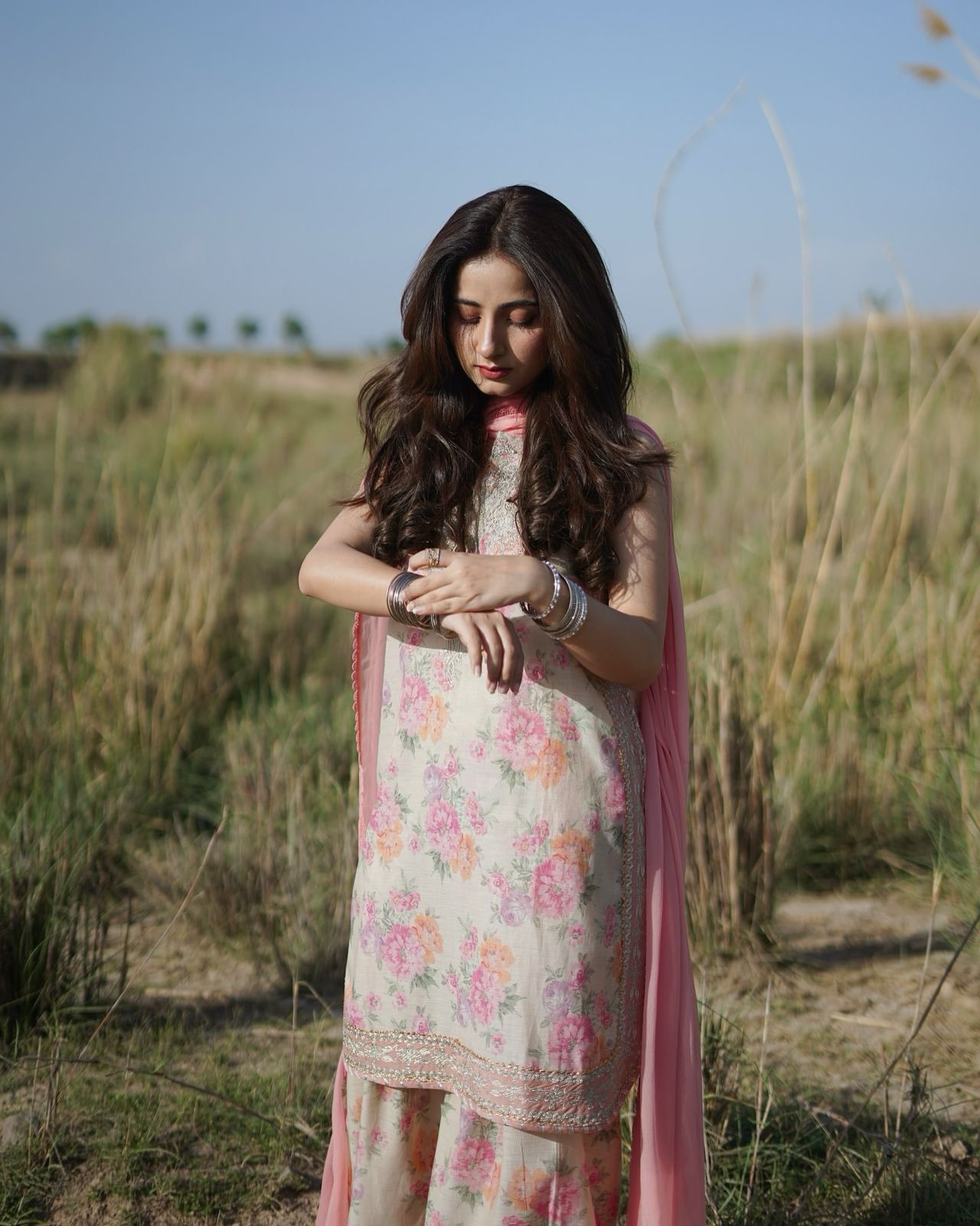 party wear look pur sifon georgette top & farshi palazzo with dupatta set