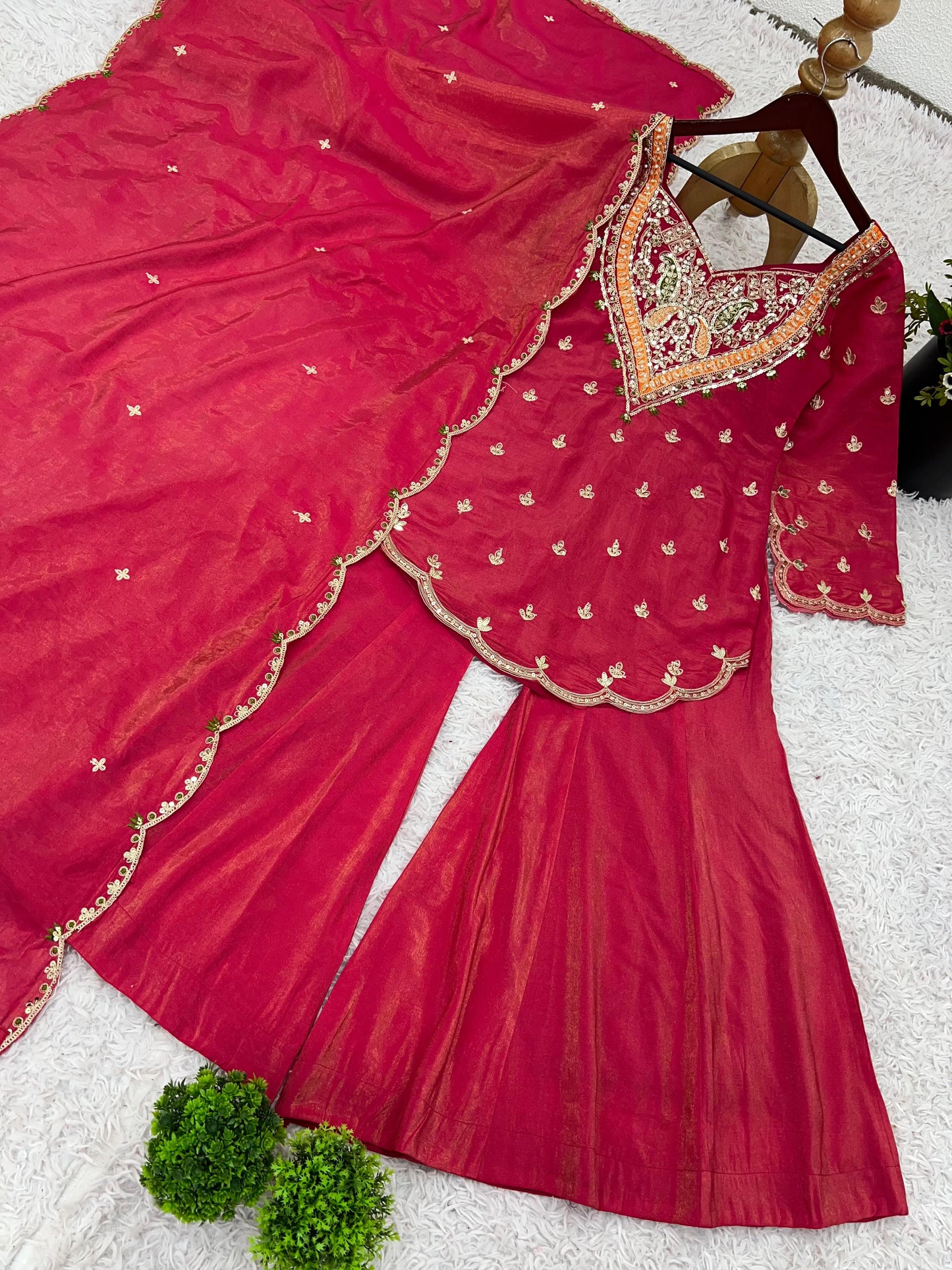 simar silk with embroidery work top-bottom and dupatta set fully stitched ready to wear