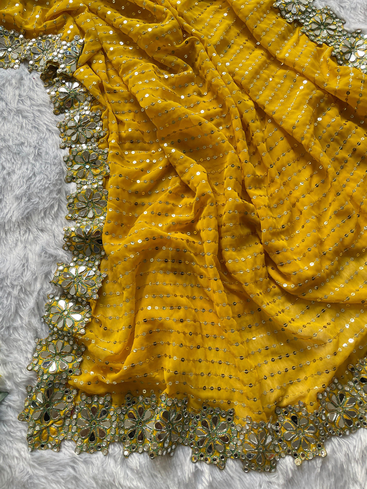 Yellow Color Beautful Partywear Sequence Saree in Georgette Fabric