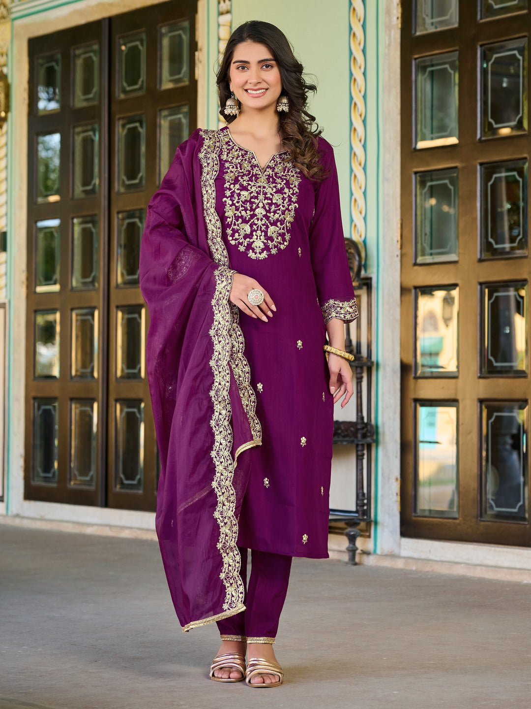 Purple Color Beautiful Partywear Silk Dress