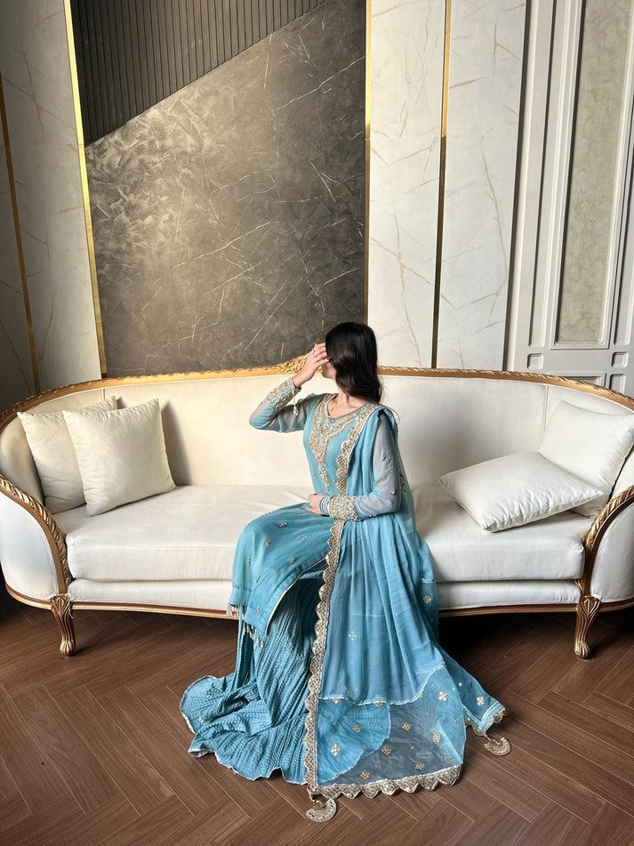 Sky BLue Color Beautiful Partywear Dresss