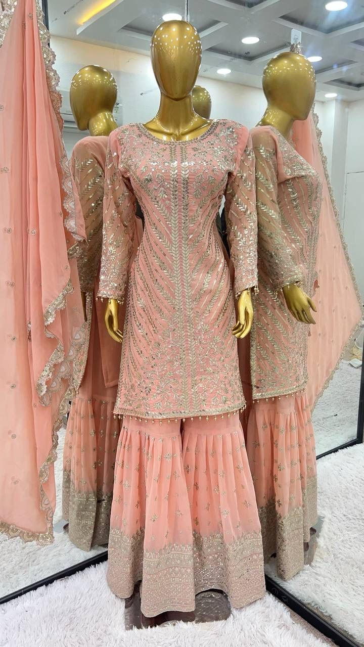 Pink Color Plazo suit in Goergette fabric