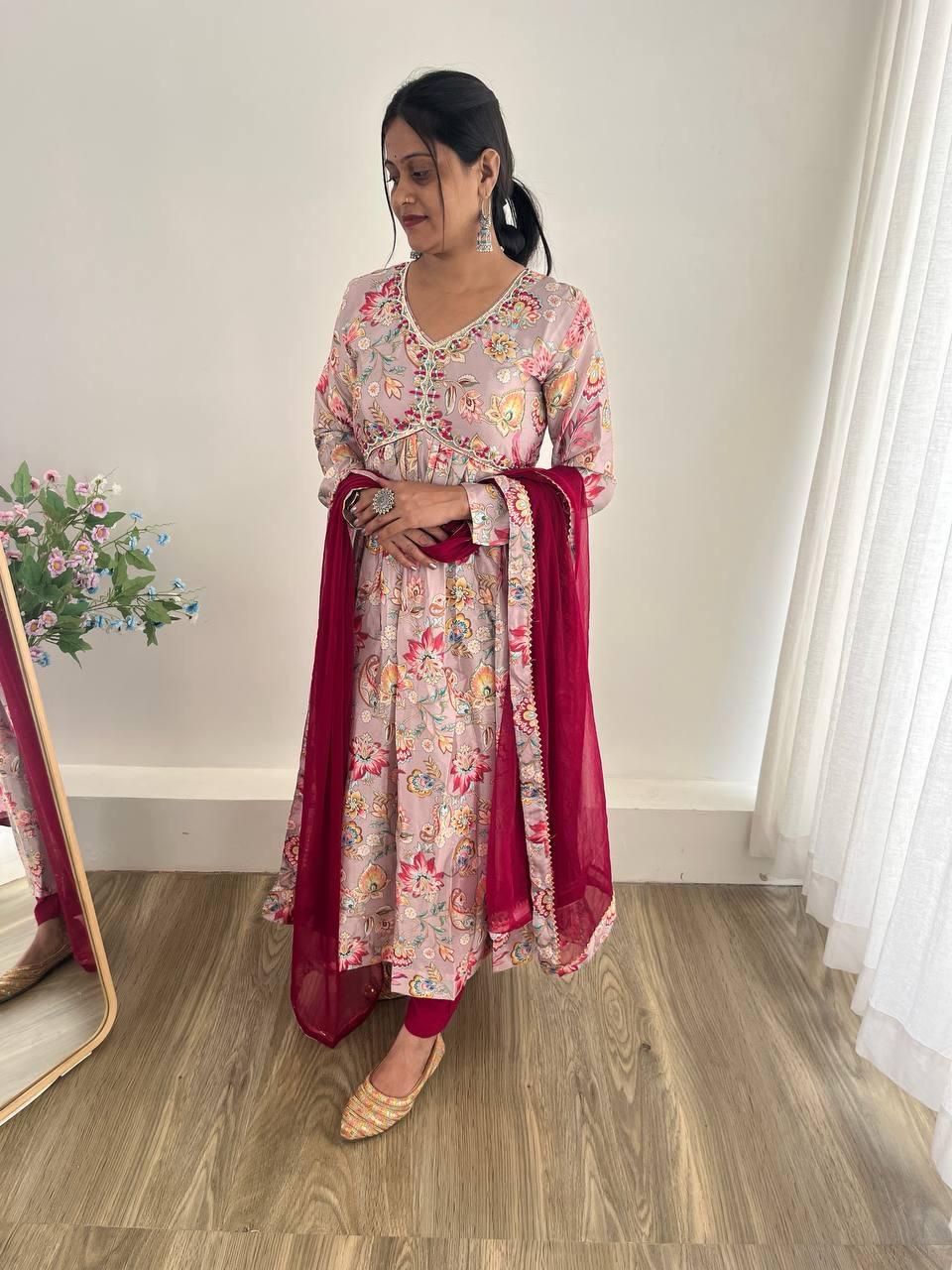 Beautiful Partywear Chinon Fabric Suit