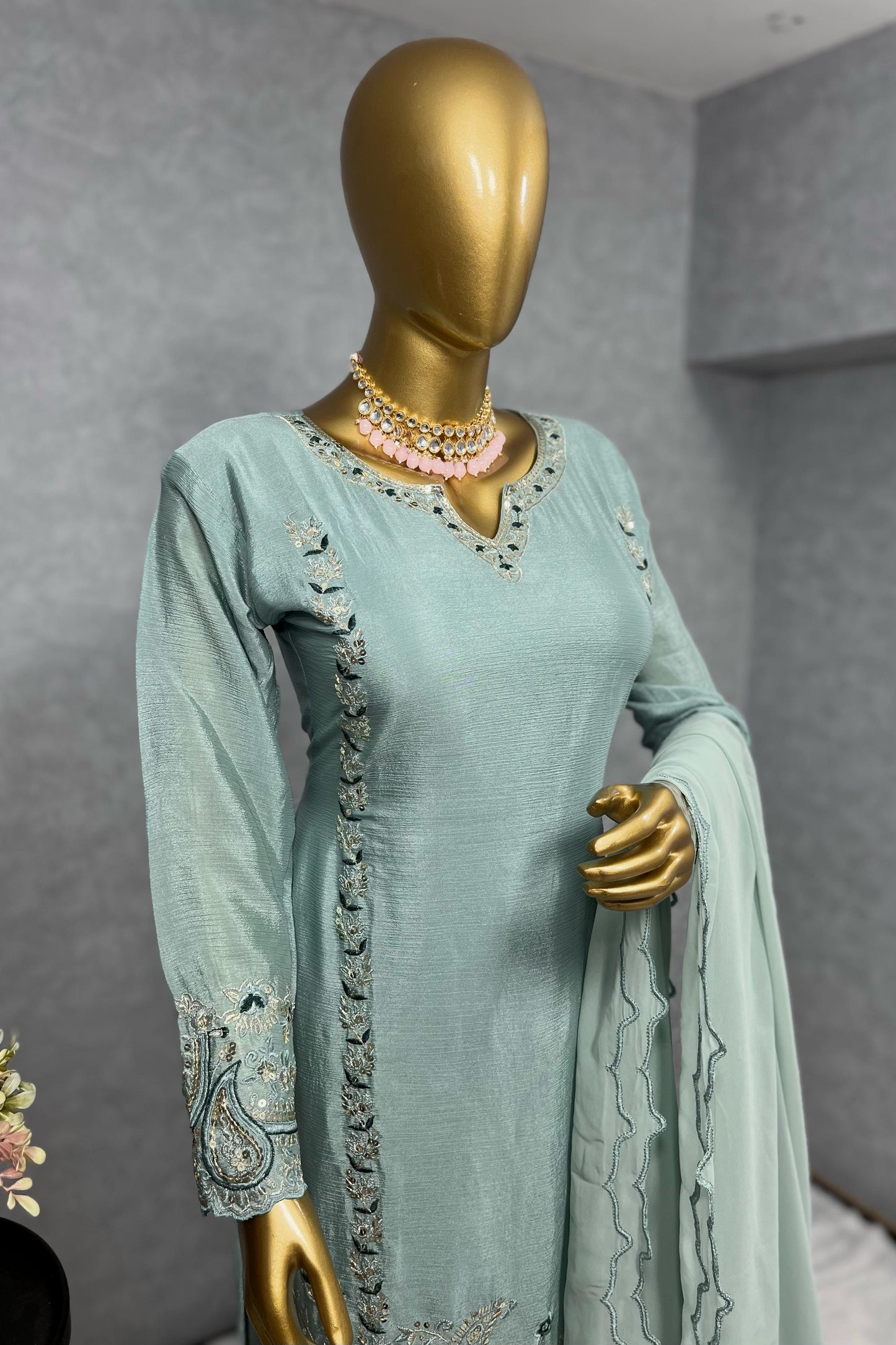 Traditional Collection 3 Piece Long Kurti With Bottom And Beautiful Dupatta