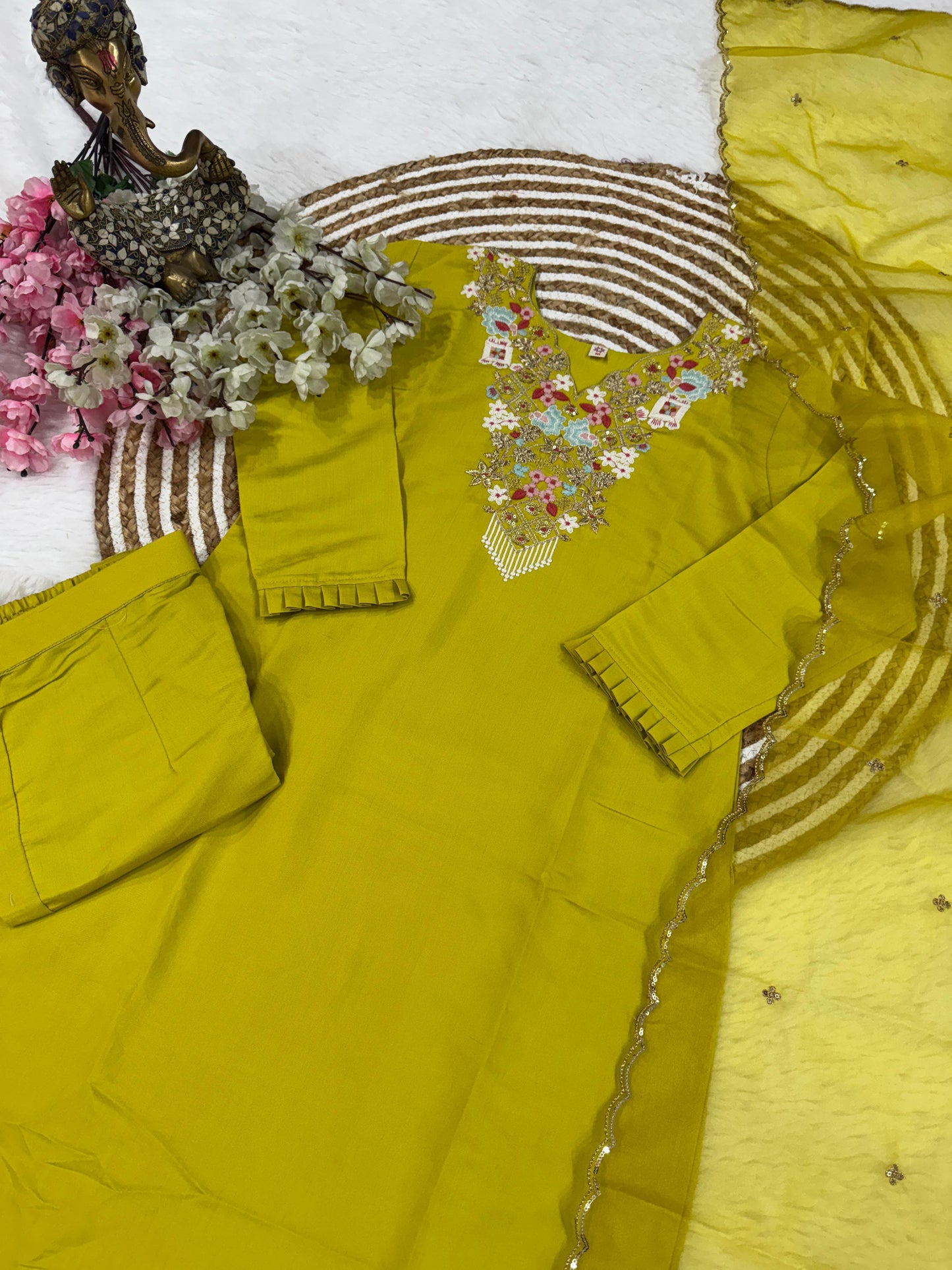 Yellow Color Beautiful Chanderi Silk Fabric dress for daily wear