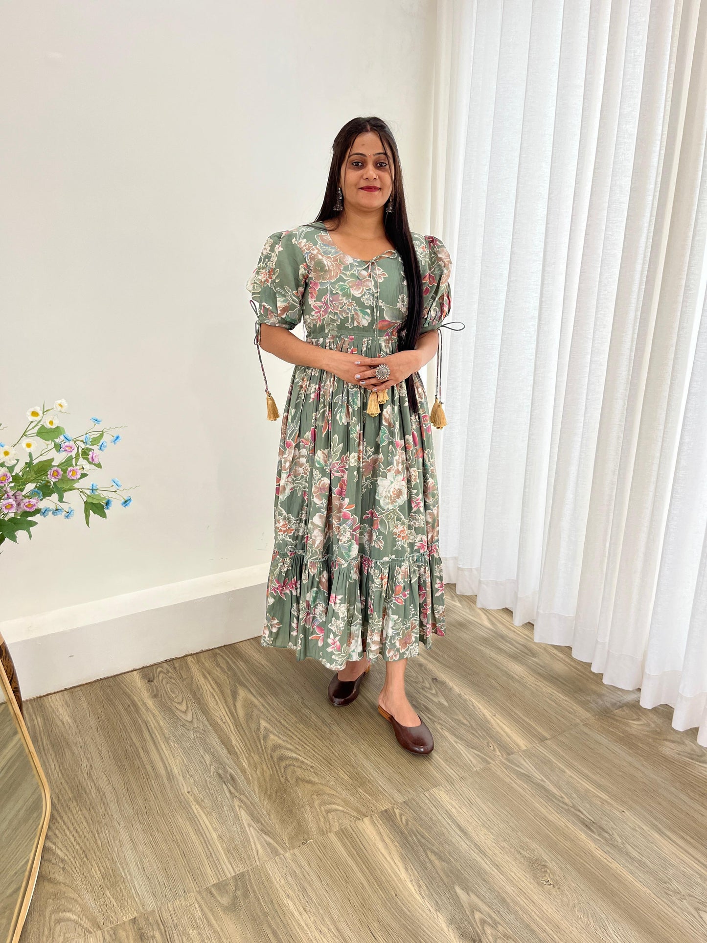 Party Wear LooK Roman Silk Mill Print With Foil Gown
