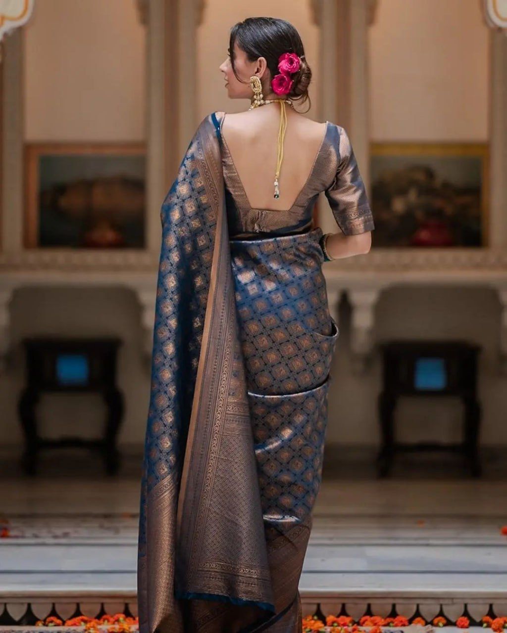 Grey Color Beautiful Banarasi Silk Saree