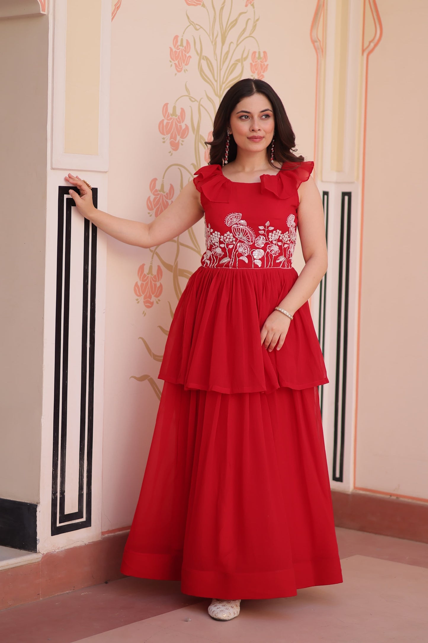 red Color Beautiful Gown in Georgette Fabric