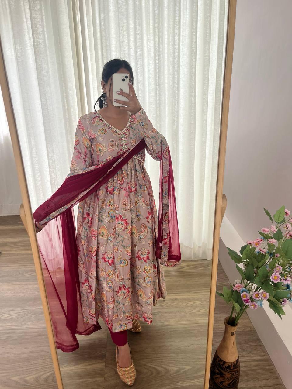 Beautiful Partywear Chinon Fabric Suit