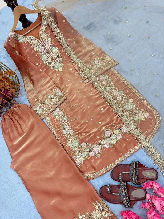 orange Color Beauitful Partywear DRess in Jimmi Choo fabric