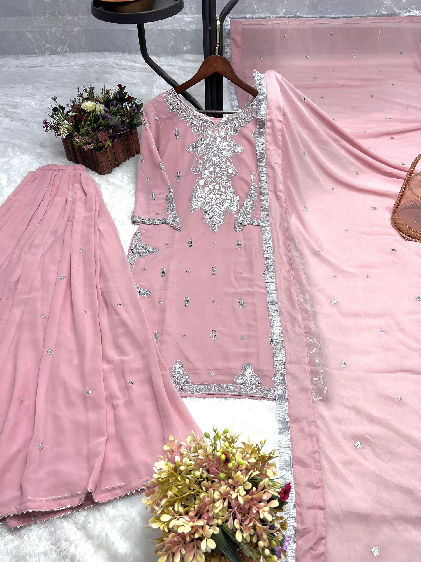 Pink Color Beautiful Plazo Suit In Georgette Fabric
