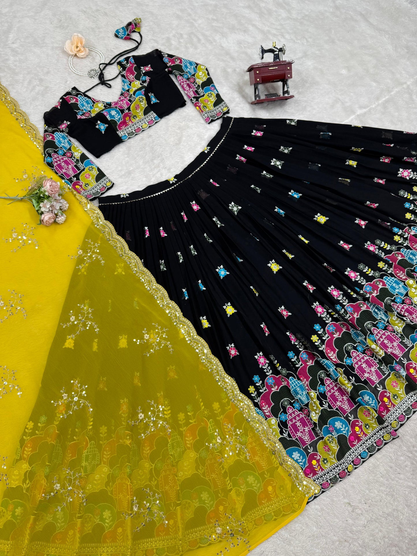 Black Color Partywear Lehenga Choli in Georgete Fabric