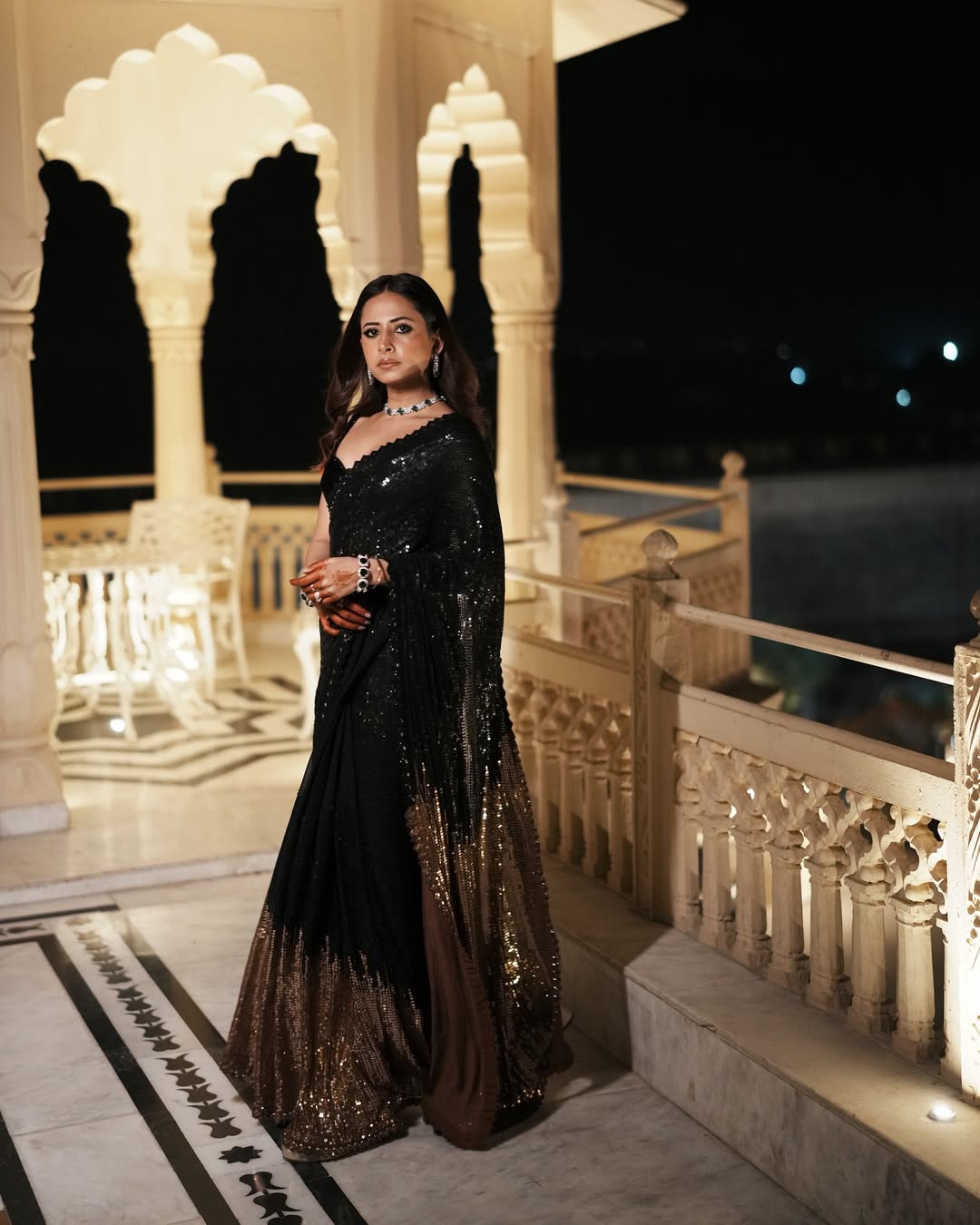 Black Color Beautiful Partywear Georgette Fabric Saree