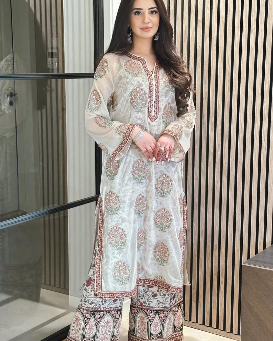 Party Wear Look Heavy Faux Georgette Top Plazzo & Dupatta Set