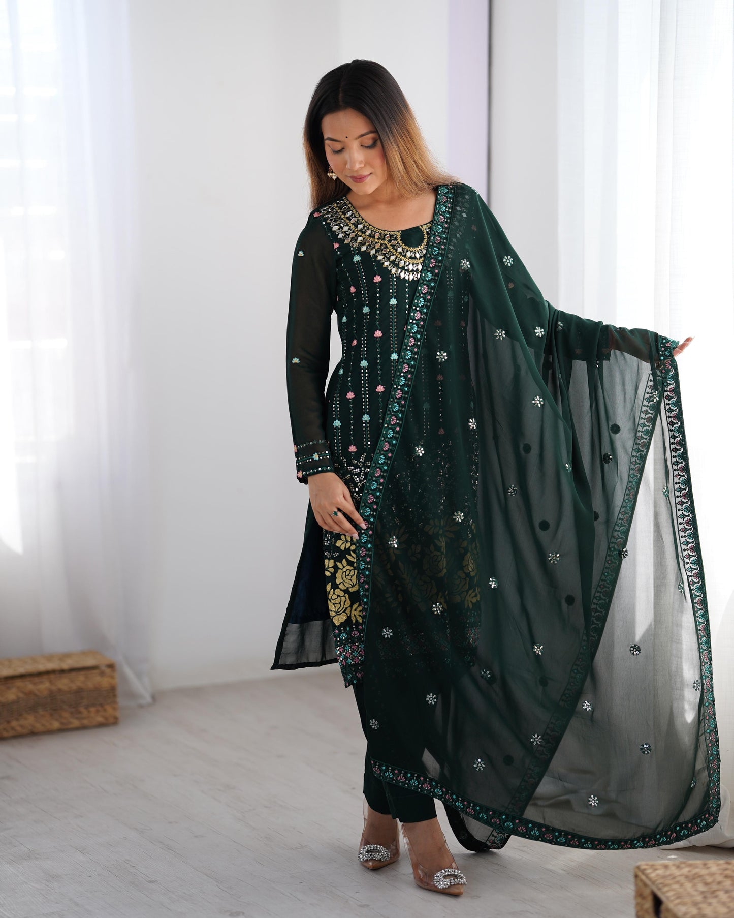 Green Color Partywear Dress in Georgette FAbric