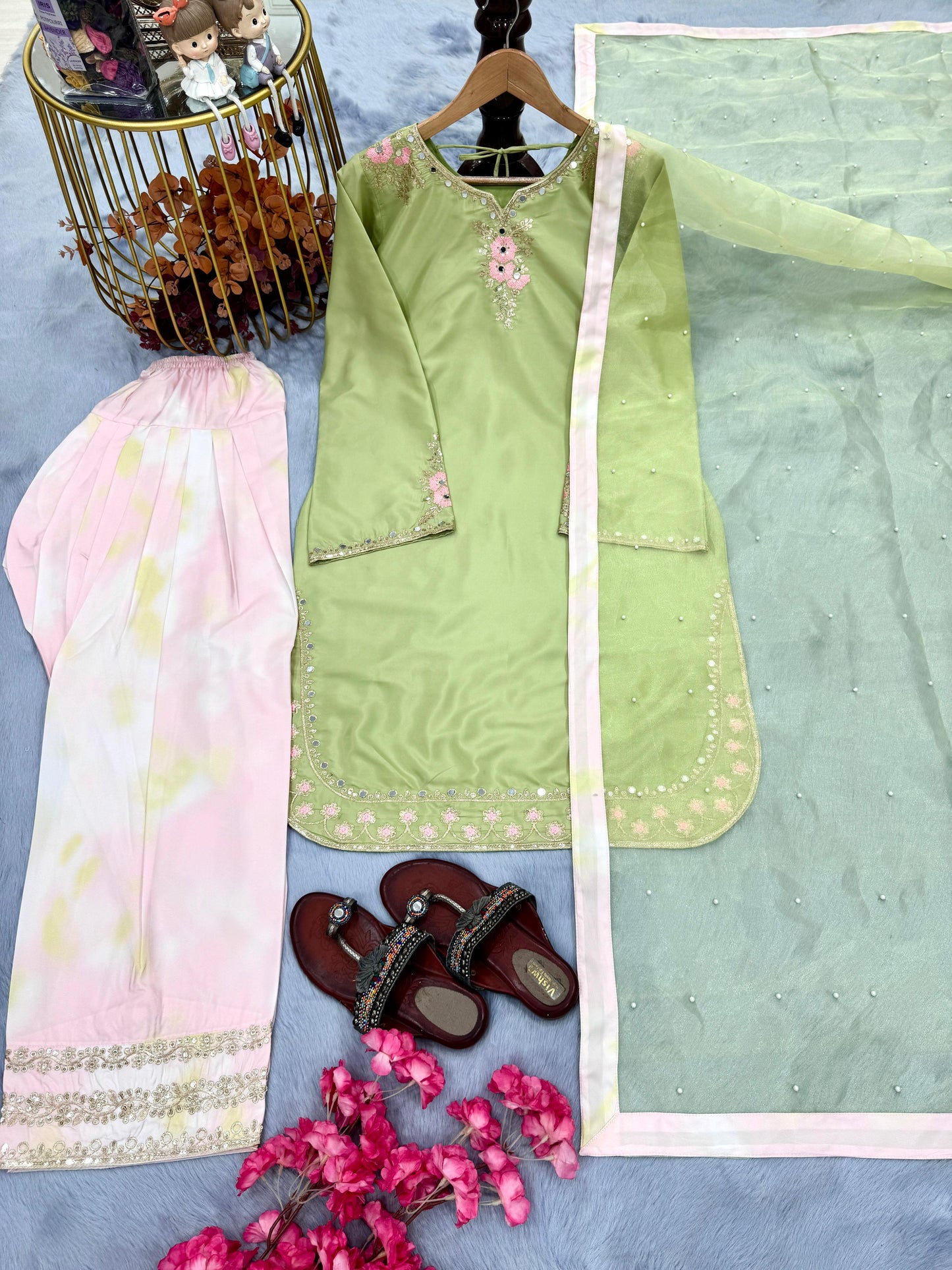 Beautiful Partywear Dress in Crape Fabric in Farsi Style PLazo