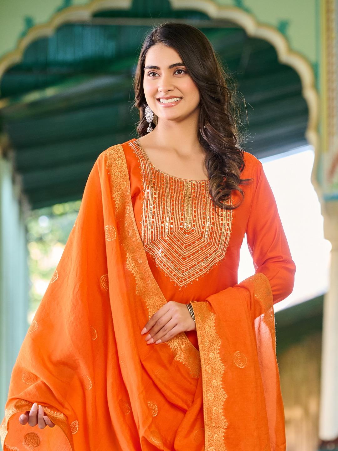 orange color beautiful Roman Silk Dress