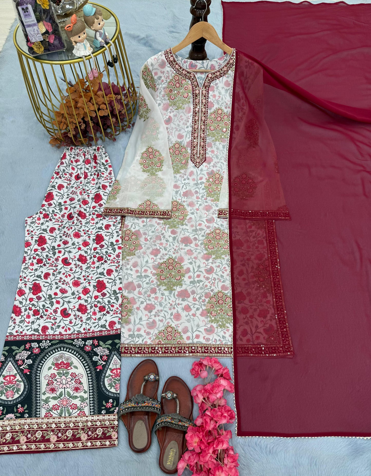 Party Wear Look Heavy Faux Georgette Top Plazzo & Dupatta Set