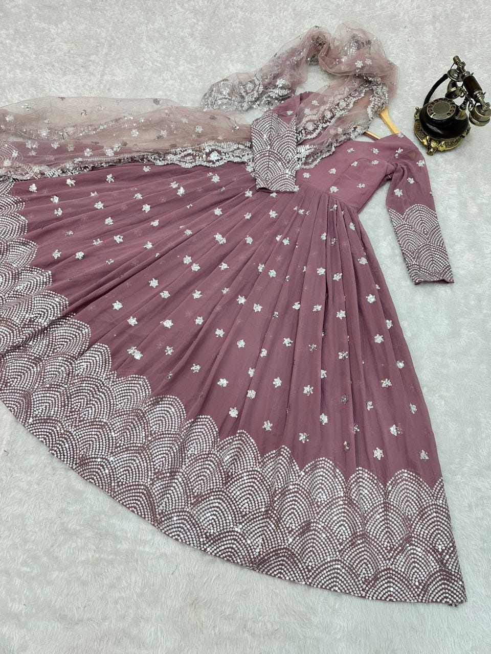 onion color beautiful anarkali gown in goergette fabric