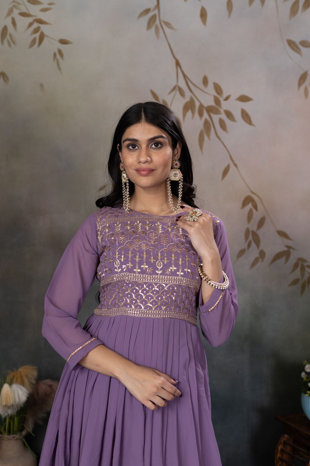 Zari-Thread & Sequins Embroidery gown Made For Desirable Women's Who Deserve It in purple color