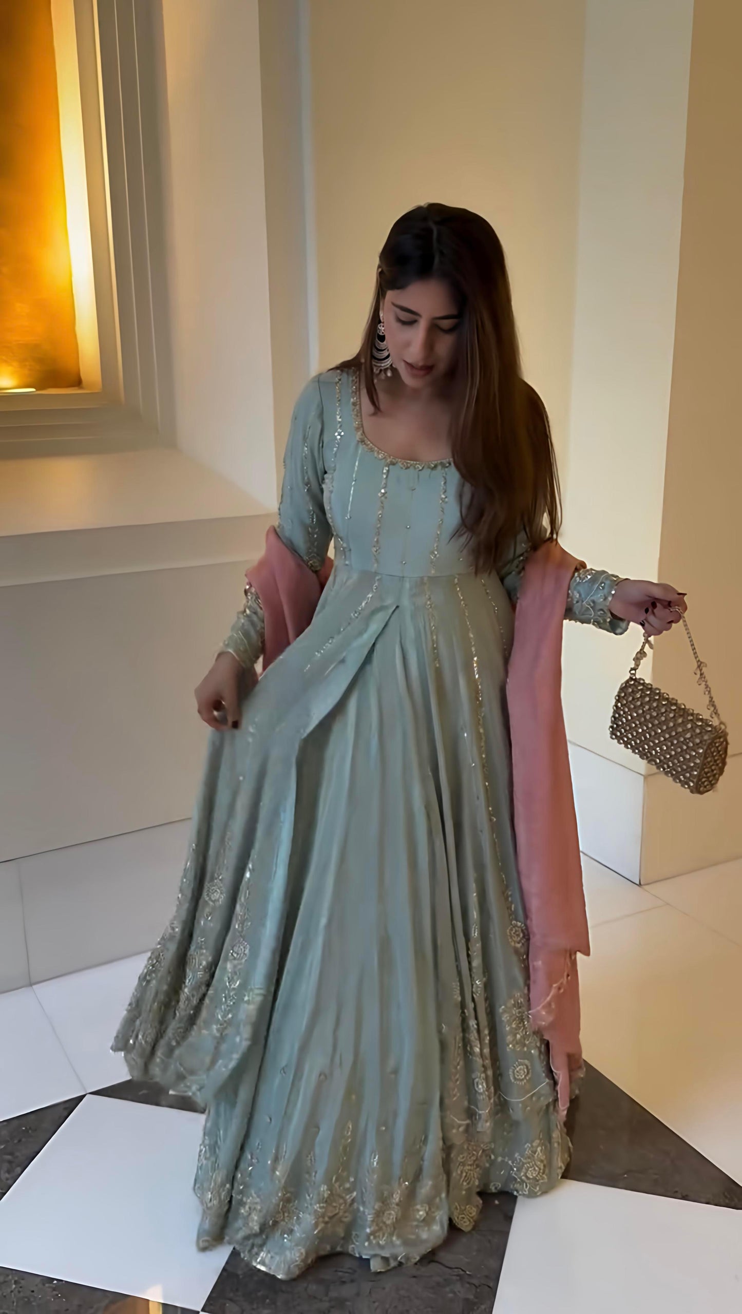 Sky BLue Color Beautiful Partywear Lehenga Dress
