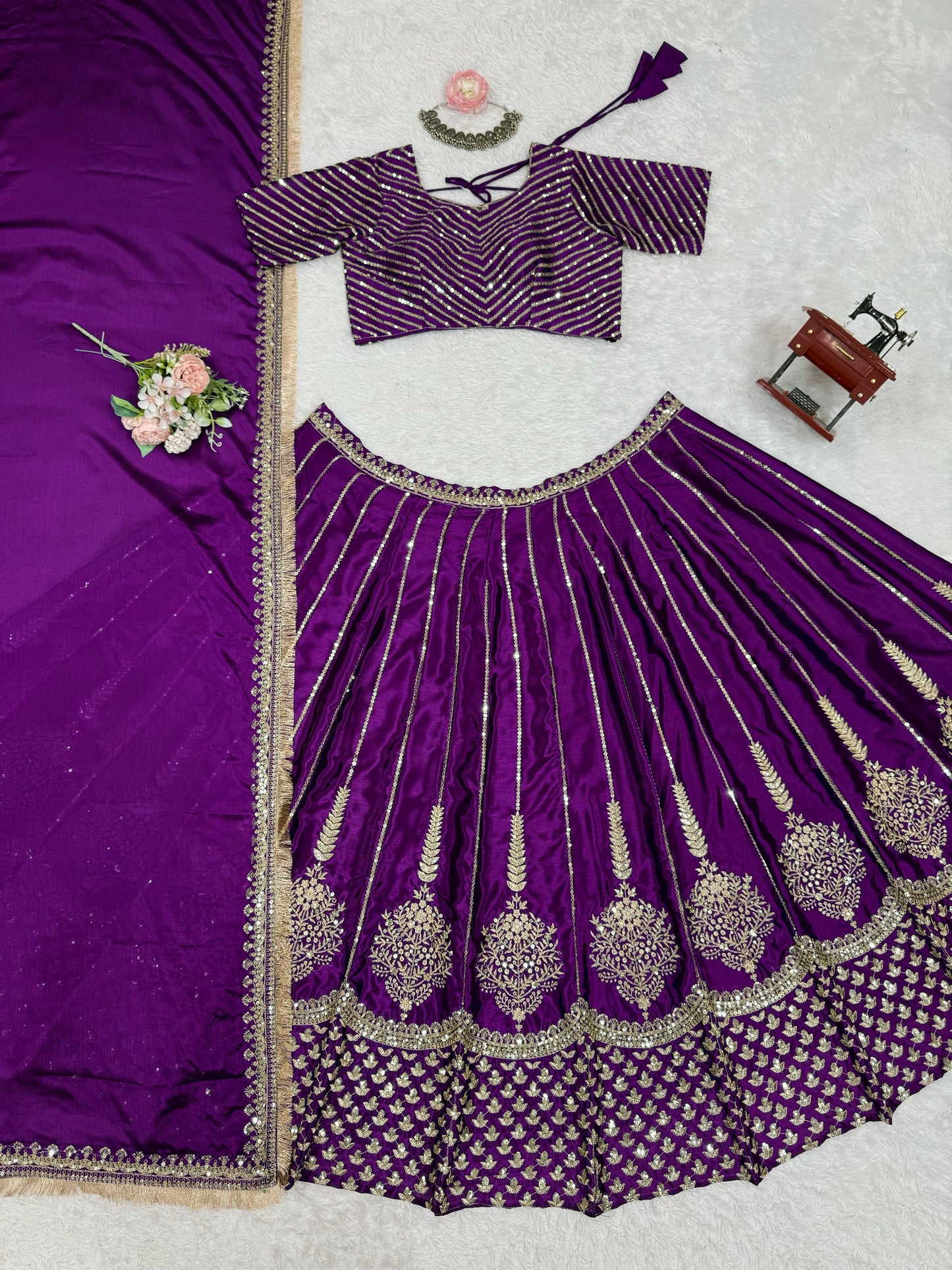 Purple Color Beautiful Partywear Lehenga Choli in Chinon Silk Fabric