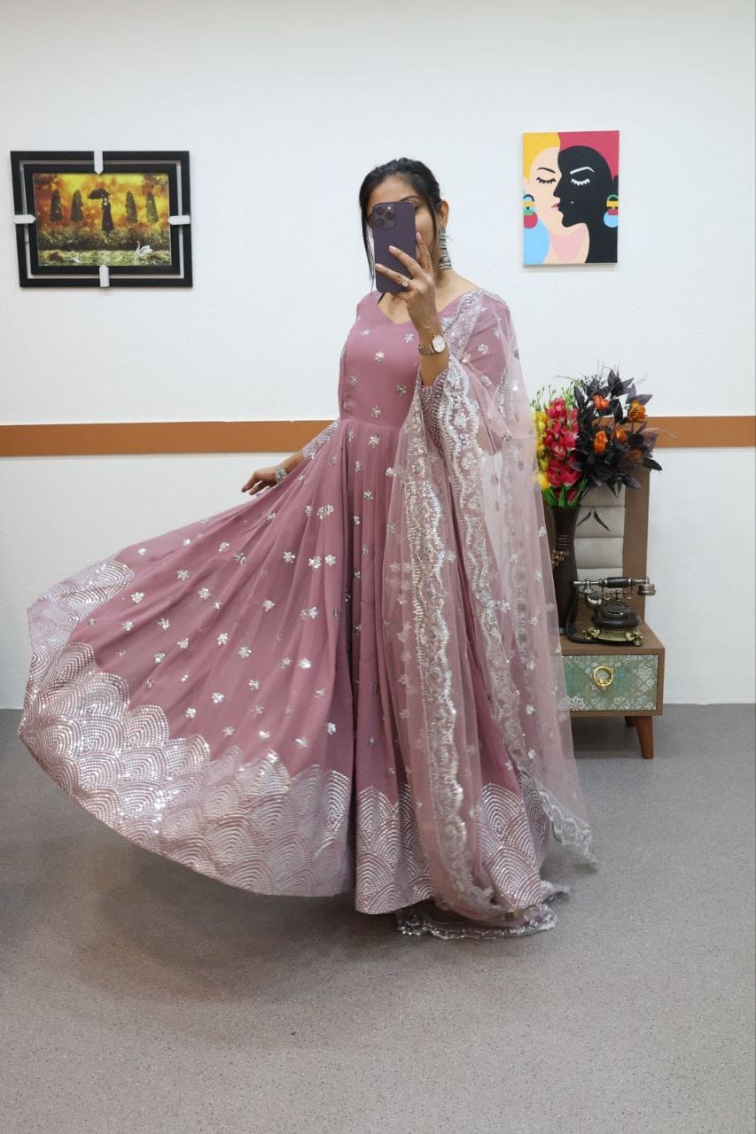 onion color beautiful anarkali gown in goergette fabric