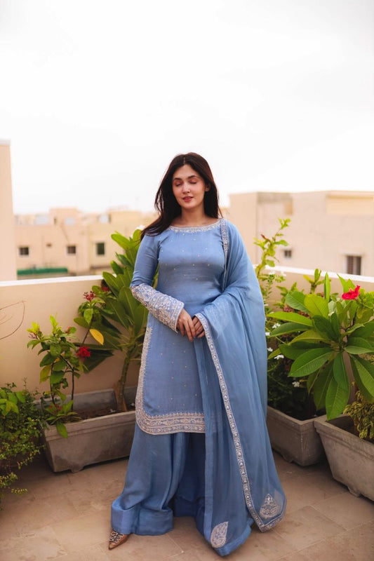 BLue Color Beautiful Simple and sobar partywear dress