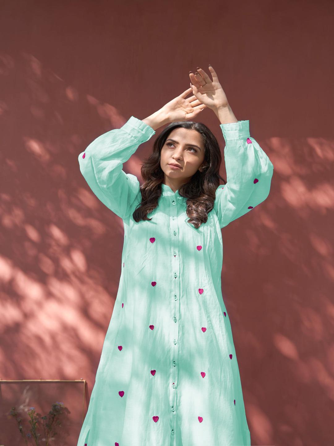 Sky Blue Color Beautiful Cotton Wear Kurti Pent Set