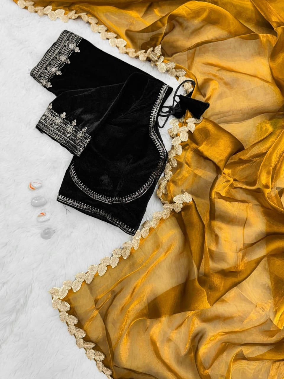 Golden Color Soft Tissue Silk Fabric saree