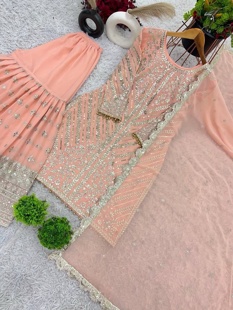 Pink Color Plazo suit in Goergette fabric