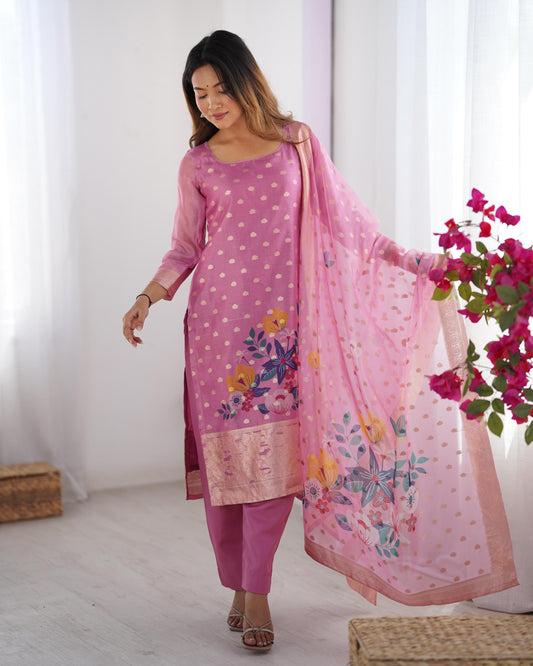 Pink Color Beautiful Chanderi Silk FAbric Dress
